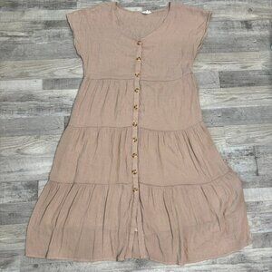 Perch by Blu Pepper short sleeve tiered beige dress cottagecore run small 3X H14
